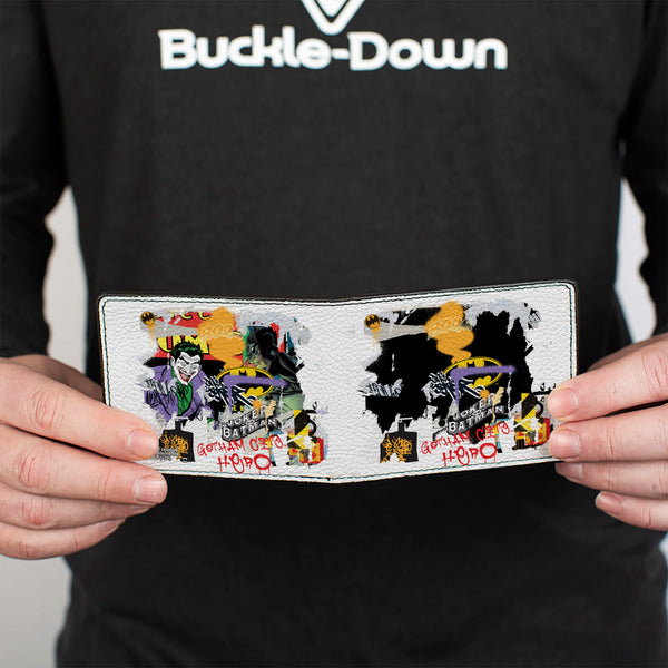 Buckle-Down Bi-Fold Wallet - Batman Vs Joker Graffiti Collage White Grays Multi Color