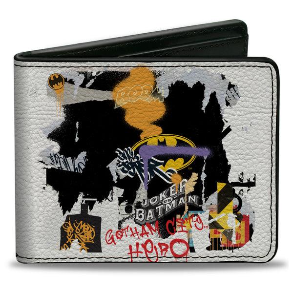 Buckle-Down Bi-Fold Wallet - Batman Vs Joker Graffiti Collage White Grays Multi Color