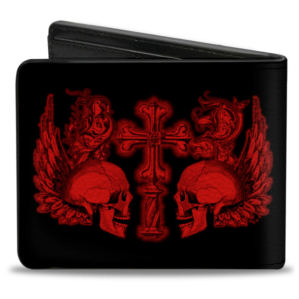 Buckle-Down Bi-Fold Wallet - BD Skulls W Wings Black Red
