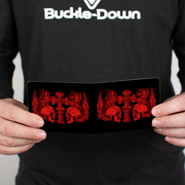 Buckle-Down Bi-Fold Wallet - BD Skulls W Wings Black Red
