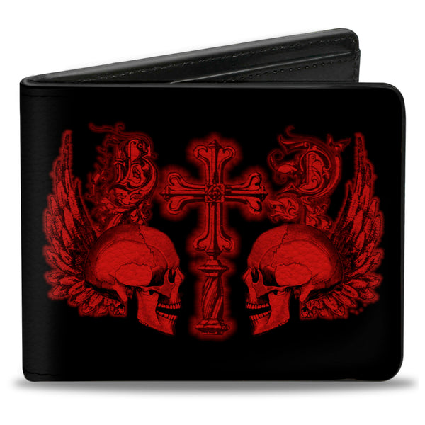 Buckle-Down Bi-Fold Wallet - BD Skulls w Wings Black Red