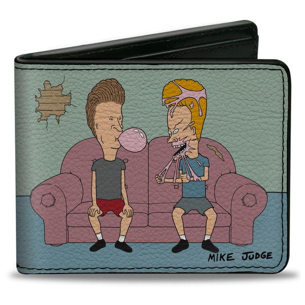 Buckle-Down Bi-Fold Wallet - BEAVIS AND BUTT-HEAD Living Room Bubble Gum Scene and Title Logo