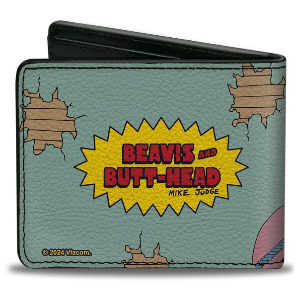 Buckle-Down Bi-Fold Wallet - BEAVIS AND BUTT-HEAD Title Logo And Couch Scene Light Blue