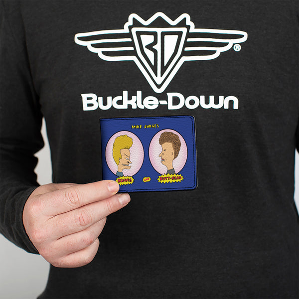 Buckle-Down Bi-Fold Wallet - BEAVIS AND BUTT-HEAD Title Logo And Portrait Profiles Blue