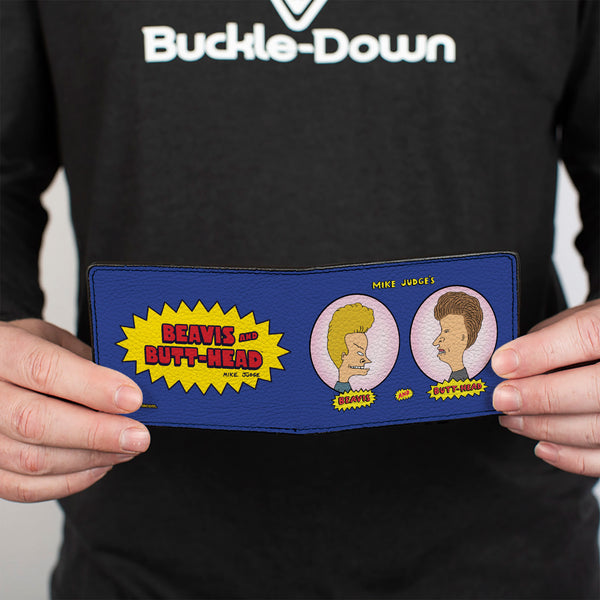 Buckle-Down Bi-Fold Wallet - BEAVIS AND BUTT-HEAD Title Logo And Portrait Profiles Blue