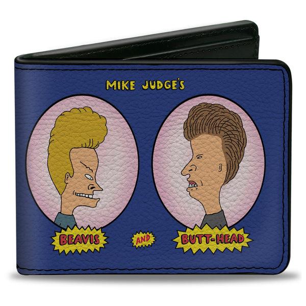 Buckle-Down Bi-Fold Wallet - BEAVIS AND BUTT-HEAD Title Logo and Portrait Profiles Blue