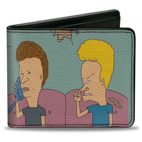 Buckle-Down Bi-Fold Wallet - BEAVIS AND BUTT-HEAD Title Logo and Couch Scene Light Blue
