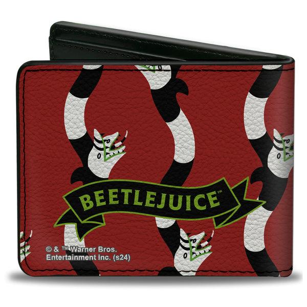 Buckle-Down Bi-Fold Wallet - BEETLEJUICE Banner Sandworm Stripe Bed/Black/White
