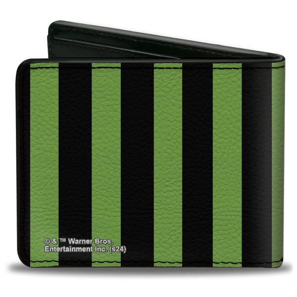 Buckle-Down Bi-Fold Wallet - BEETLEJUICE Chibi Characters And Spider Webs Collage Greens