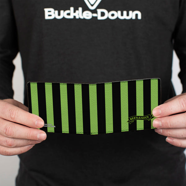 Buckle-Down Bi-Fold Wallet - BEETLEJUICE Chibi Characters And Spider Webs Collage Greens