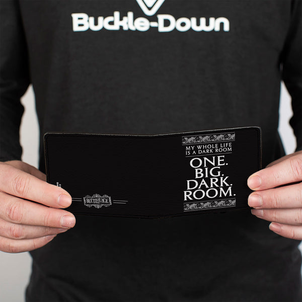 Buckle-Down Bi-Fold Wallet - Beetlejuice ONE BIG DARK ROOM Lydia Quote Black/White