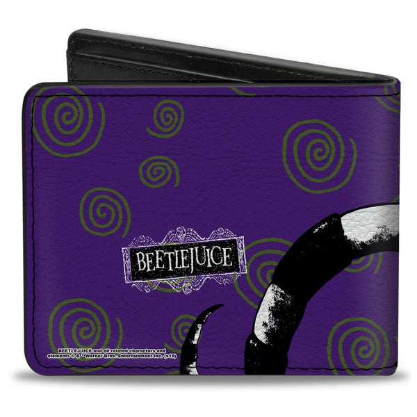 Buckle-Down Bi-Fold Wallet - Beetlejuice Sandworm Swirls + Logo Purple Green Black White