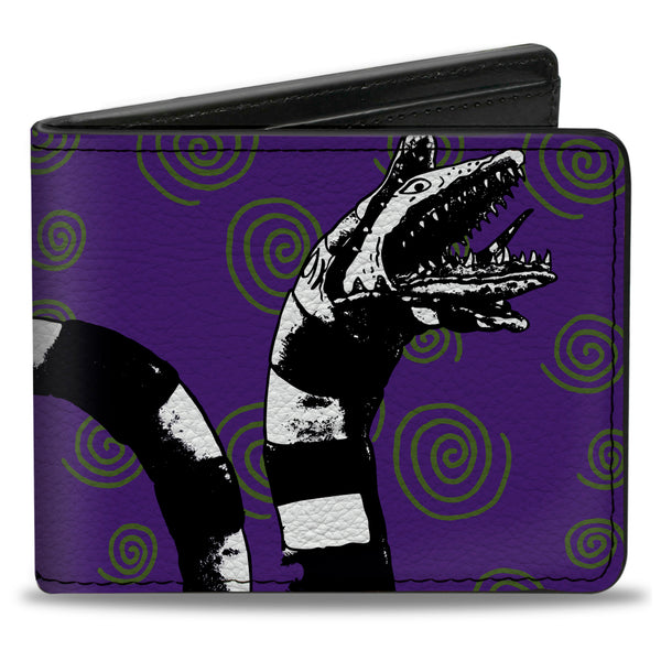 Buckle-Down Bi-Fold Wallet - Beetlejuice Sandworm Swirls + Logo Purple Green Black White