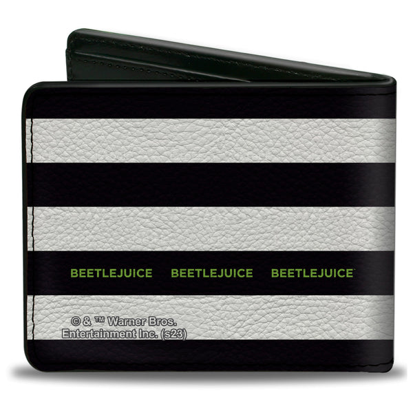 Buckle-Down Bi-Fold Wallet - Beetlejuice SAY IT TEN TIMES Sandworm Pose Stripe Black/White/Green