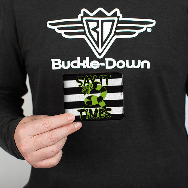 Buckle-Down Bi-Fold Wallet - Beetlejuice SAY IT TEN TIMES Sandworm Pose Stripe Black/White/Green
