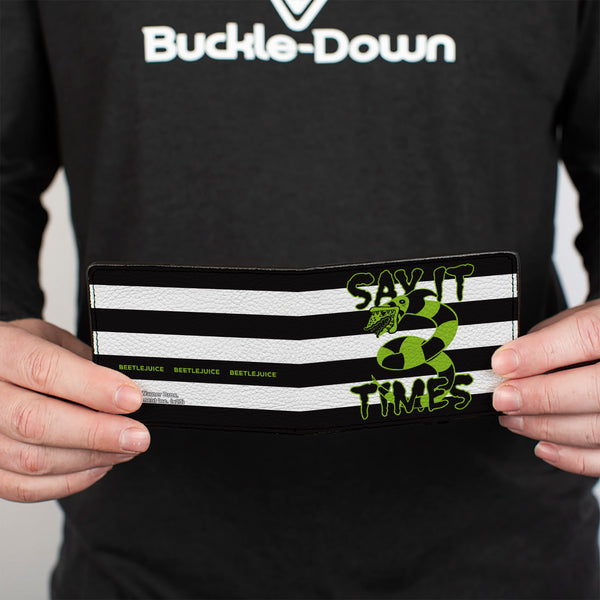 Buckle-Down Bi-Fold Wallet - Beetlejuice SAY IT TEN TIMES Sandworm Pose Stripe Black/White/Green