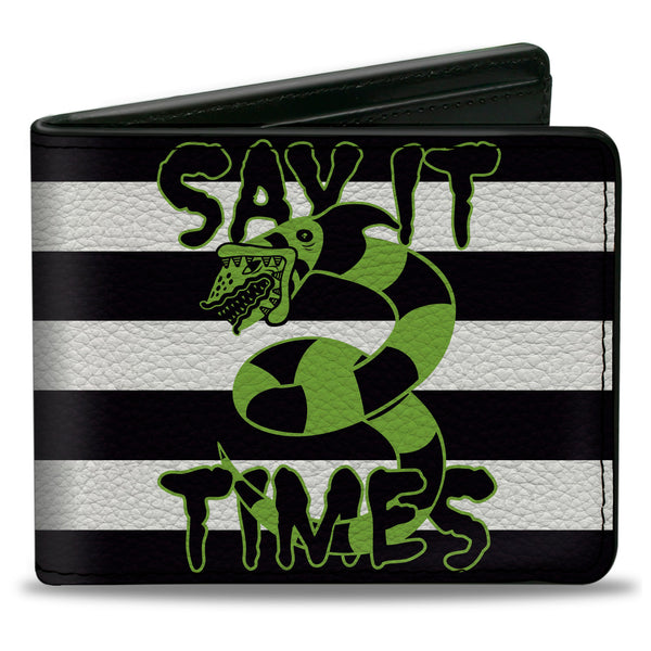 Buckle-Down Bi-Fold Wallet - Beetlejuice SAY IT TEN TIMES Sandworm Pose Stripe Black/White/Green