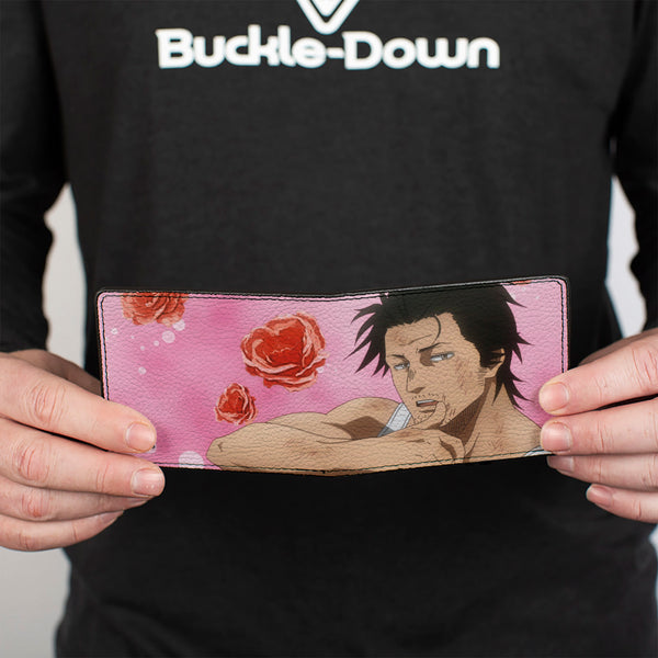 Buckle-Down Bi-Fold Wallet - Black Clover Sexy Yami Sukehiro Pose And Roses Pinks