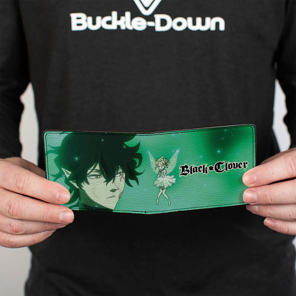 Buckle-Down Bi-Fold Wallet - BLACK CLOVER Yuno Grinberryall And Sylph Pose With Title Logo Greens