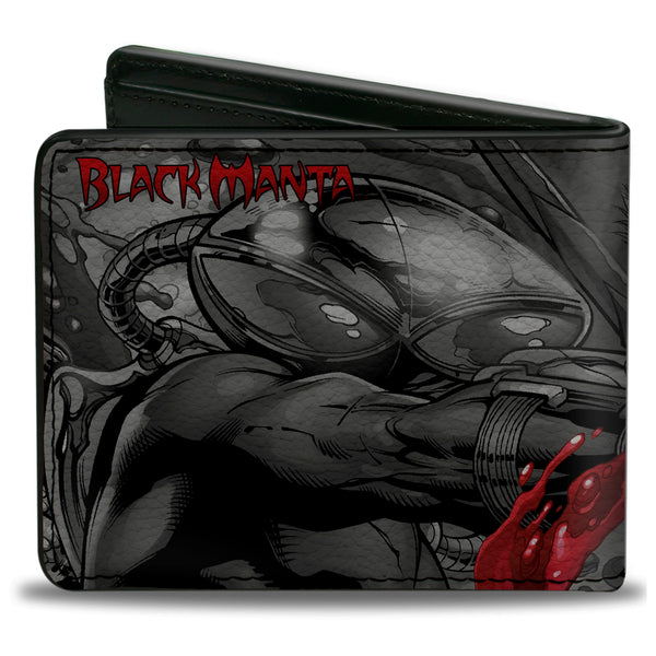 Buckle-Down Bi-Fold Wallet - Black Manta Pose Aquaman Issue 23 1 Cover Scene Grays Reds