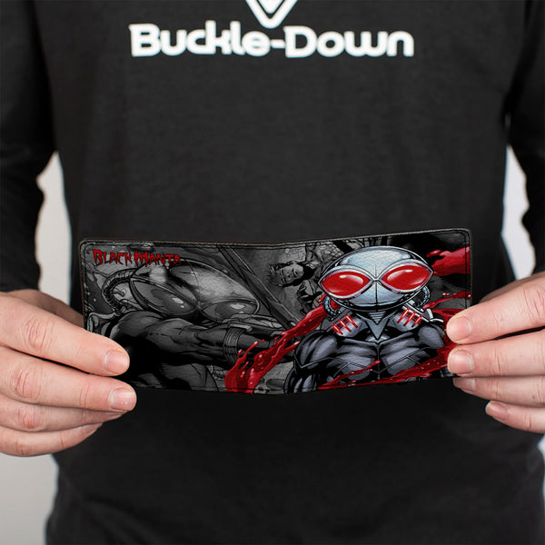 Buckle-Down Bi-Fold Wallet - Black Manta Pose Aquaman Issue 23 1 Cover Scene Grays Reds