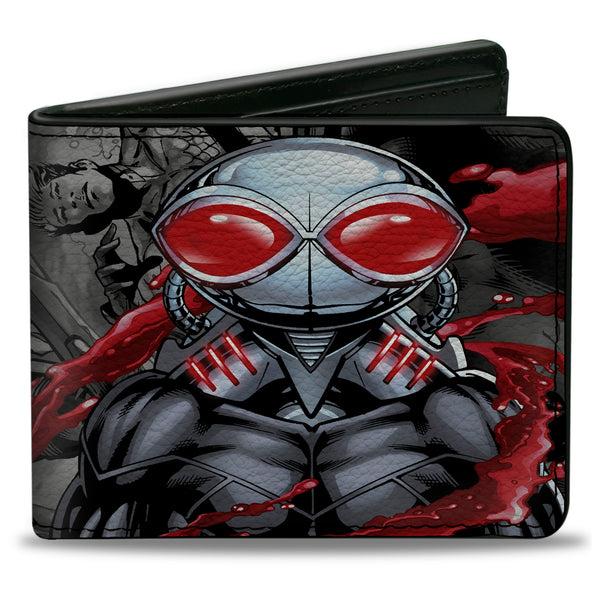 Buckle-Down Bi-Fold Wallet - Black Manta Pose Aquaman Issue 23 1 Cover Scene Grays Reds