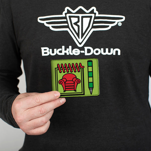 Buckle-Down Bi-Fold Wallet - Blue's Clues Steve's Handy Dandy Notebook Thinking Chair + Striped Shirt Greens Black Red