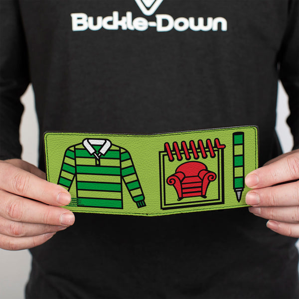 Buckle-Down Bi-Fold Wallet - Blue's Clues Steve's Handy Dandy Notebook Thinking Chair + Striped Shirt Greens Black Red