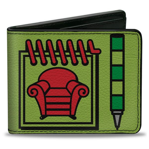 Buckle-Down Bi-Fold Wallet - Blue's Clues Steve's Handy Dandy Notebook Thinking Chair + Striped Shirt Greens Black Red