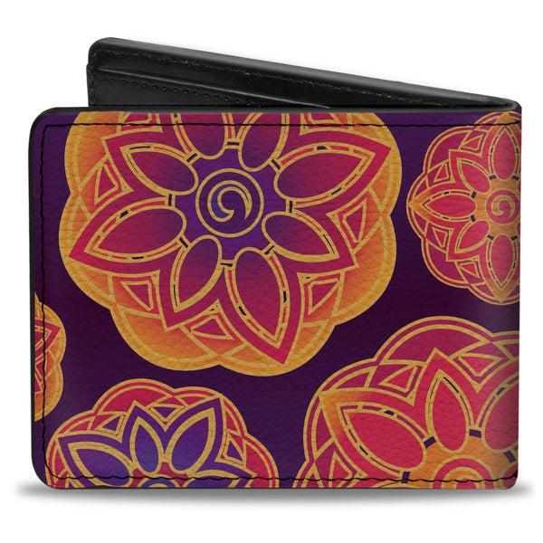 Buckle-Down Bi-Fold Wallet - Boho Mandala Purples Oranges Pinks