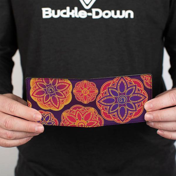 Buckle-Down Bi-Fold Wallet - Boho Mandala Purples Oranges Pinks