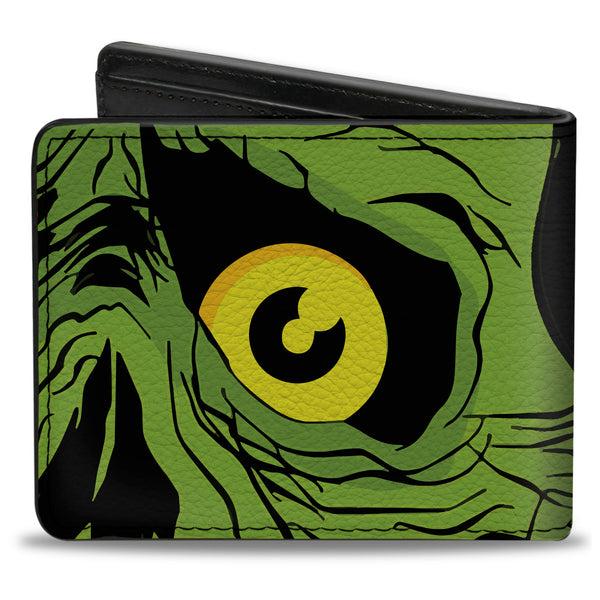 Buckle-Down Bi-Fold Wallet - BRAINS Zombie Face CLOSE-UP Black Red Green Yellow