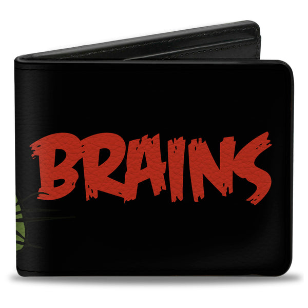 Buckle-Down Bi-Fold Wallet - BRAINS Zombie Face CLOSE-UP Black Red Green Yellow