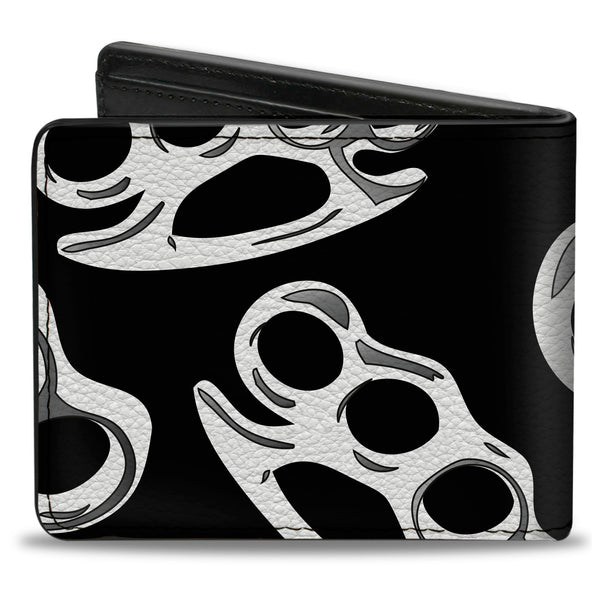 Buckle-Down Bi-Fold Wallet - Brass Knuckles Skulls Roses2 Black White