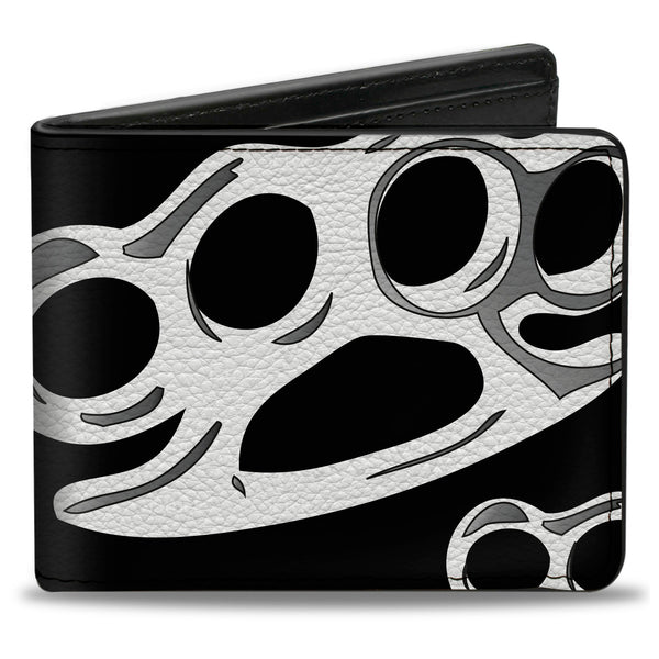 Buckle-Down Bi-Fold Wallet - Brass Knuckles Skulls Roses2 Black White