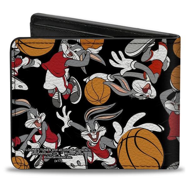 Buckle-Down Bi-Fold Wallet - Bugs Bunny Basketball Poses Scattered Black
