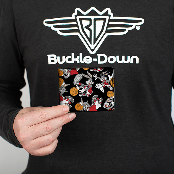 Buckle-Down Bi-Fold Wallet - Bugs Bunny Basketball Poses Scattered Black