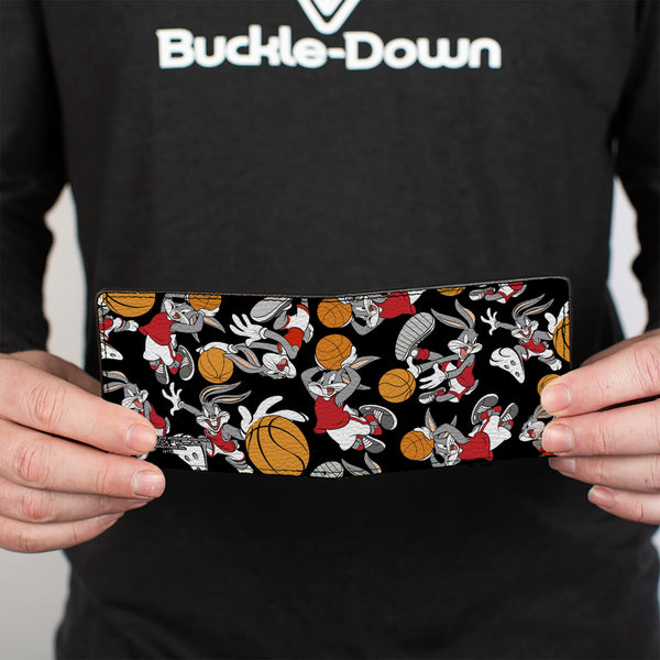Buckle-Down Bi-Fold Wallet - Bugs Bunny Basketball Poses Scattered Black