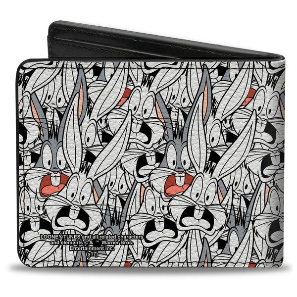 Buckle-Down Bi-Fold Wallet - Bugs Bunny Expressions Stacked White Black Gray