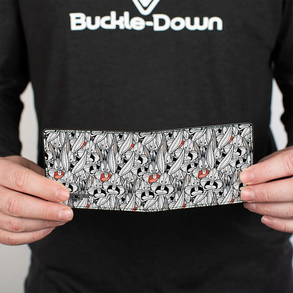 Buckle-Down Bi-Fold Wallet - Bugs Bunny Expressions Stacked White Black Gray