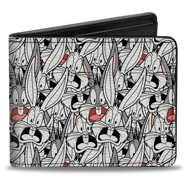 Buckle-Down Bi-Fold Wallet - Bugs Bunny Expressions Stacked White Black Gray