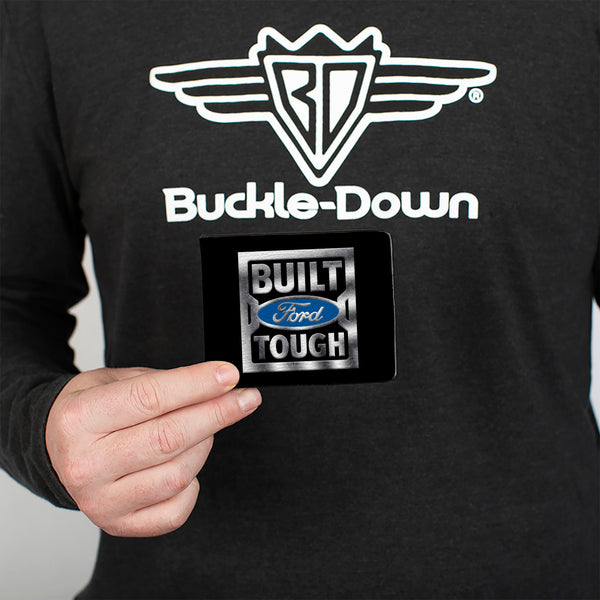 Buckle-Down Bi-Fold Wallet - BUILT FORD TOUGH Logo3 Black Silver Gradient Blue