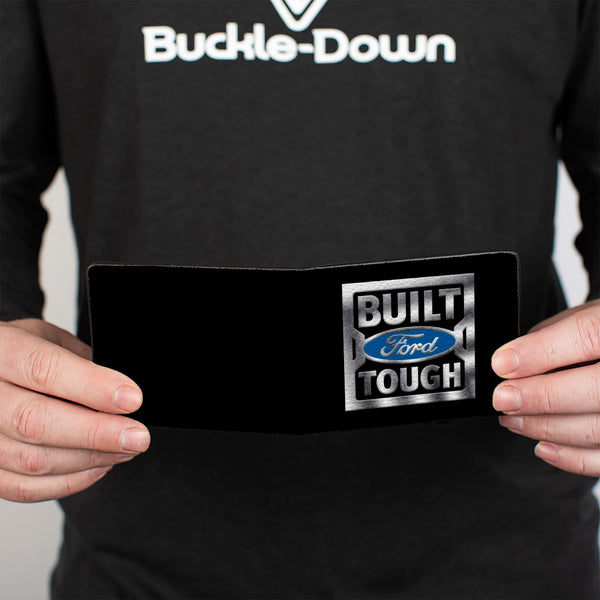 Buckle-Down Bi-Fold Wallet - BUILT FORD TOUGH Logo3 Black Silver Gradient Blue
