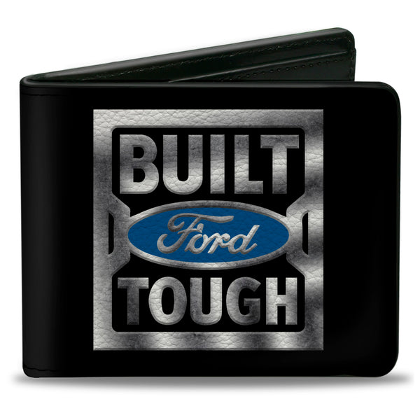 Buckle-Down Bi-Fold Wallet - BUILT FORD TOUGH Logo3 Black Silver Gradient Blue