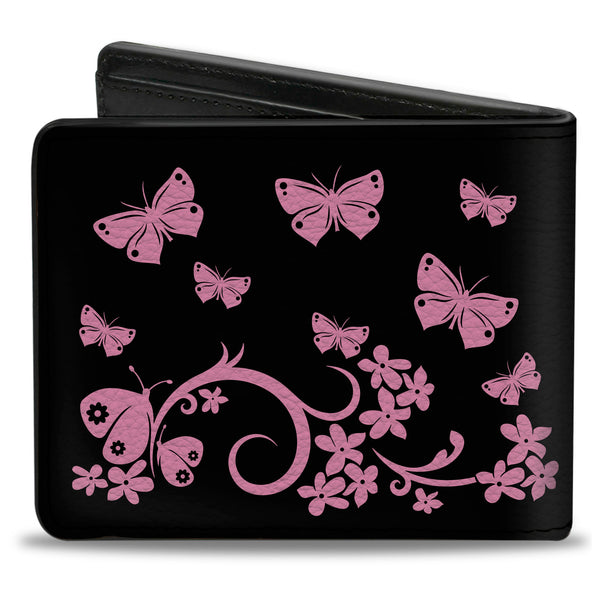 Buckle-Down Bi-Fold Wallet - Butterfly Garden Black Pink