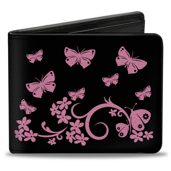 Buckle-Down Bi-Fold Wallet - Butterfly Garden Black Pink