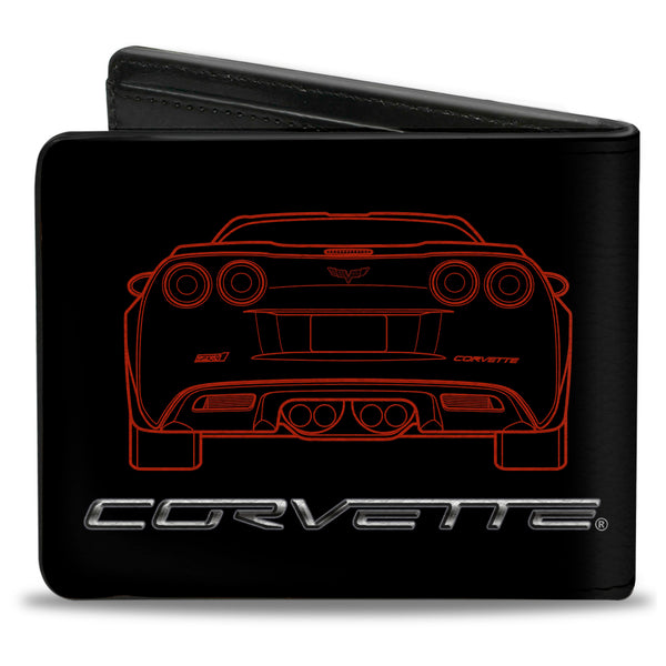 Buckle-Down Bi-Fold Wallet - C6 Frontview + Rearview Blueprints Black Red