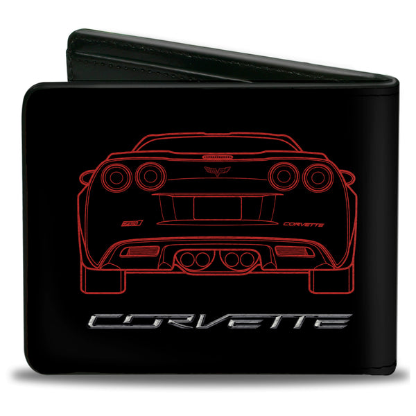 Buckle-Down Bi-Fold Wallet - C6 Frontview + Rearview Blueprints Black Red