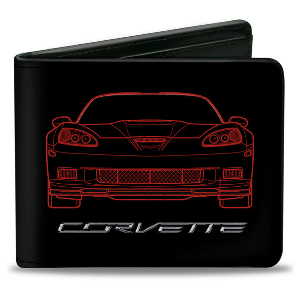 Buckle-Down Bi-Fold Wallet - C6 Frontview + Rearview Blueprints Black Red