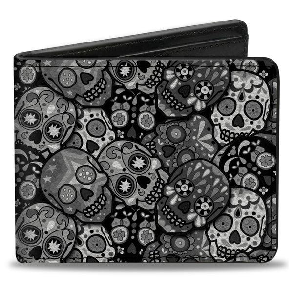 Buckle-Down Bi-Fold Wallet - Calaveras Stacked Black Grays